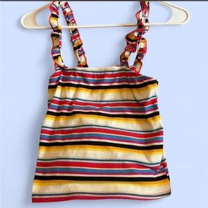Self Esteem multicoloured striped tank top with ruffle straps Size M